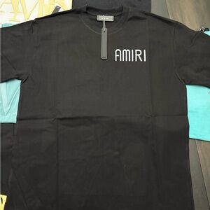 AMIRI Black Short Sleeve Crewneck Tee with White Chest Logo